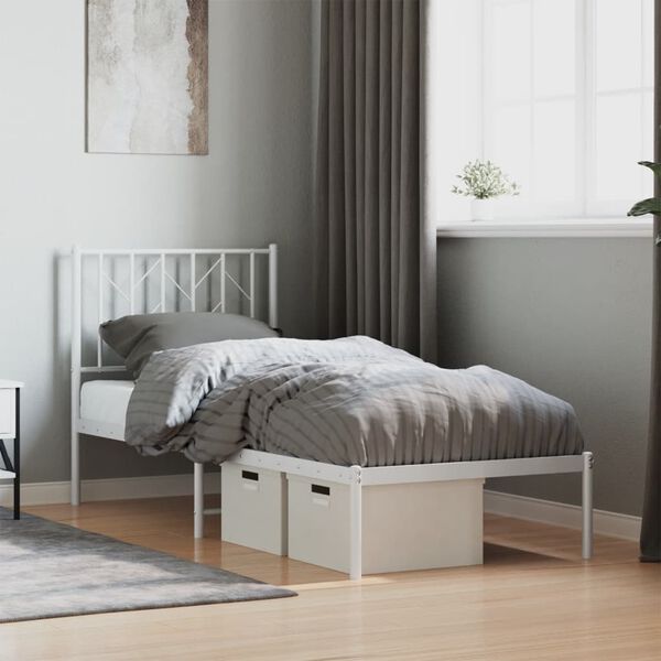 vidaXL Metallbett ohne Matratze mit Kopfteil Wei&szlig; 75x190 cm