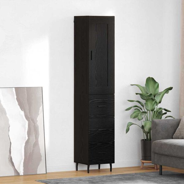 vidaXL Highboard Schwarz Eichen-Optik 34,5 x 34 x 180 cm Holzwerkstoff