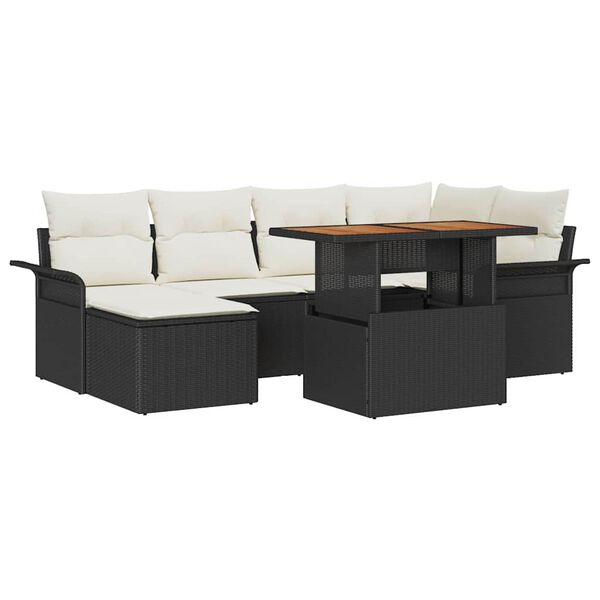 vidaXL Garten-Sofa-Set mit Speicher 7 pcs Schwarz Poly Rattan