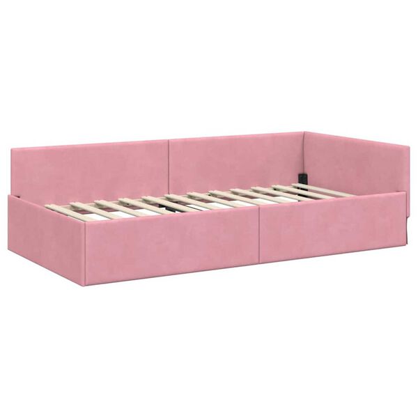 vidaXL Eckbettgestell mit Kopfteil Rosa 90 cm x 200 cm Samt