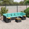 vidaXL 8-tlg. Garten-Sofagarnitur mit Kissen Schwarz Poly Rattan