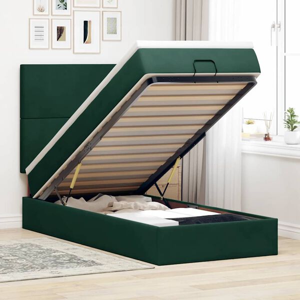 vidaXL Ottoman-Bett mit Matratzen Dunkelgr&uuml;n 100x200 cm Samt