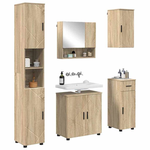 vidaXL Badezimmerm&ouml;bel-Set 5 pcs Sonoma-Eiche Holzwerkstoff & Metall