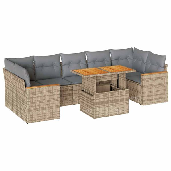 vidaXL 8-tlg. Garten-Sofagarnitur mit Kissen Beige Poly Rattan Akazie