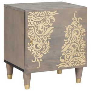 vidaXL Nachttisch mit T&uuml;r Grau 40 x 33 x 46 cm Massivholz Mango