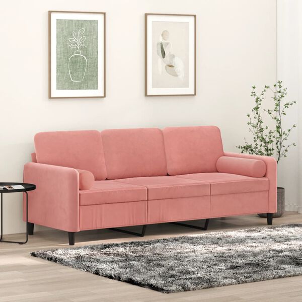 vidaXL 3-Sitzer-Sofa mit Kissen Rosa 180 cm Samt