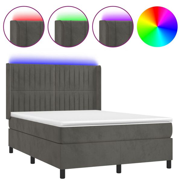 vidaXL Boxspringbett mit Matratze & LED Dunkelgrau 140x190 cm Samt