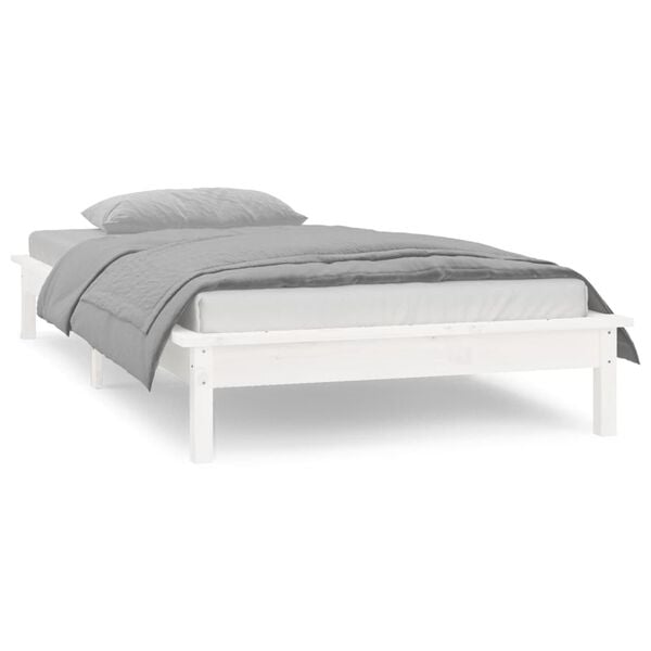 vidaXL Massivholzbett mit LEDs Wei&szlig; 75x190 cm