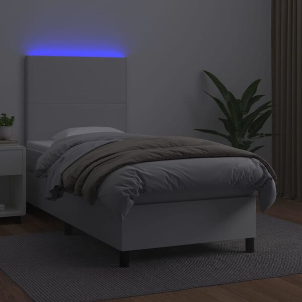 vidaXL Boxspringbett mit Matratze & LED Wei&szlig; 90x190 cm Kunstleder