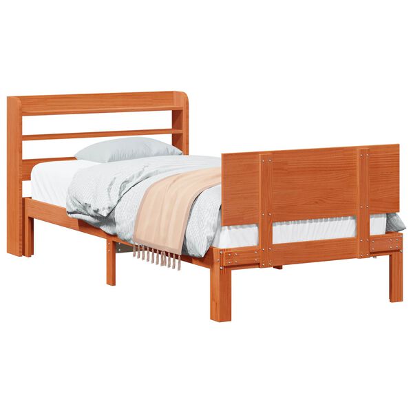 vidaXL Bettrahmen mit Kopfteil 2 pcs Wachsbraun Massivholz Kiefer