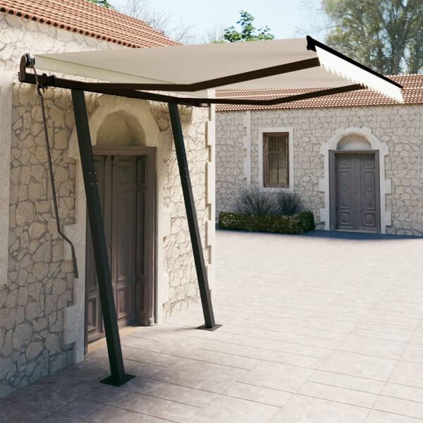 vidaXL Markise Manuell Einziehbar mit Pfosten 3x2,5 m Creme