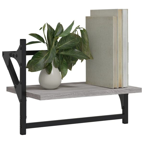 vidaXL Wandregale mit Stangen 2 Stk. Grau Sonoma 40x25x30 cm