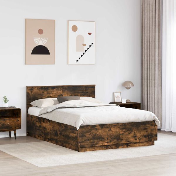 vidaXL Bettrahmen Ger&auml;ucherte Eiche 150 x 200 cm Holzwerkstoff