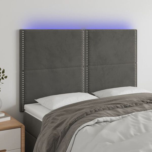 vidaXL LED Kopfteil Dunkelgrau 144x5x118/128 cm Samt