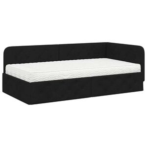 vidaXL Eckbettgestell mit Matratze Schwarz 100 x 200 cm Stoff
