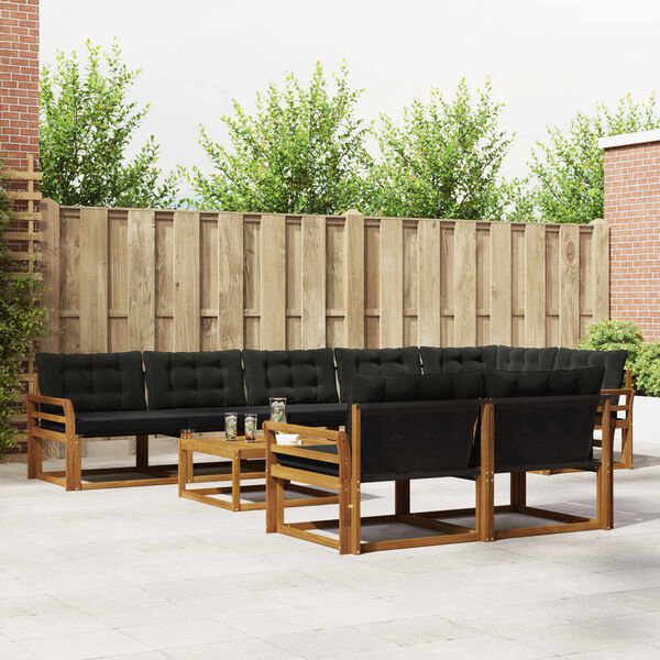 vidaXL Outdoor-Sofagarnitur mit Kissen 9 pcs Nat&uuml;rlich und Schwarz