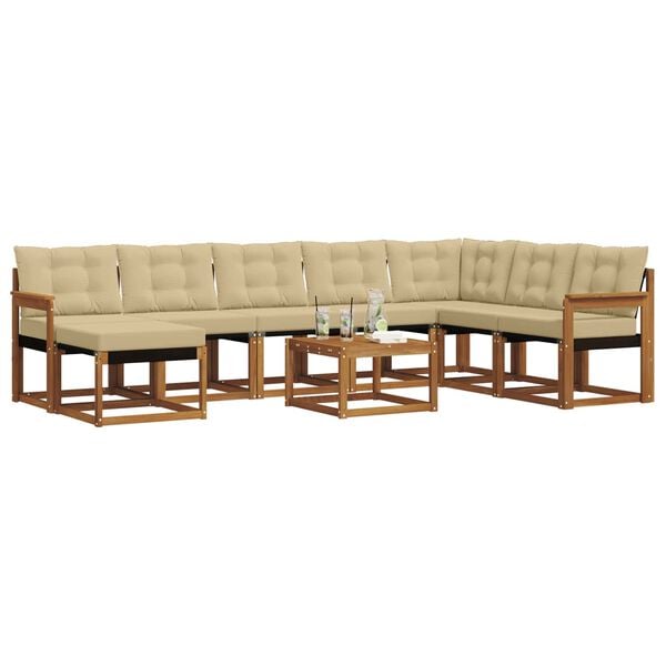 vidaXL Outdoor-Sofagarnitur mit Kissen 9 pcs Natur und Beige