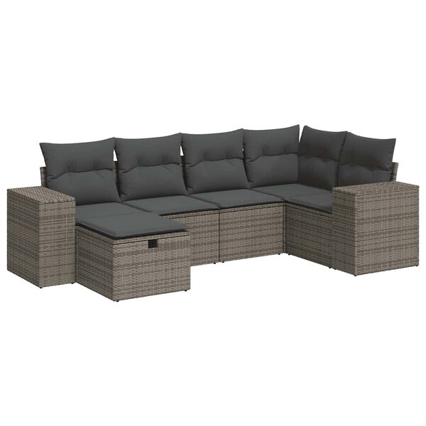vidaXL 6-tlg. Garten-Sofagarnitur mit Kissen Grau Poly Rattan