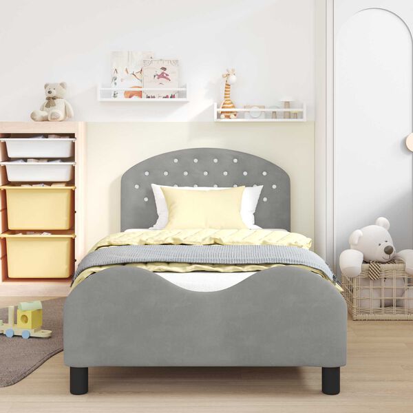 vidaXL Kinderbettgestell mit Kopfteil Hellgrau 90 x 190 cm Samt
