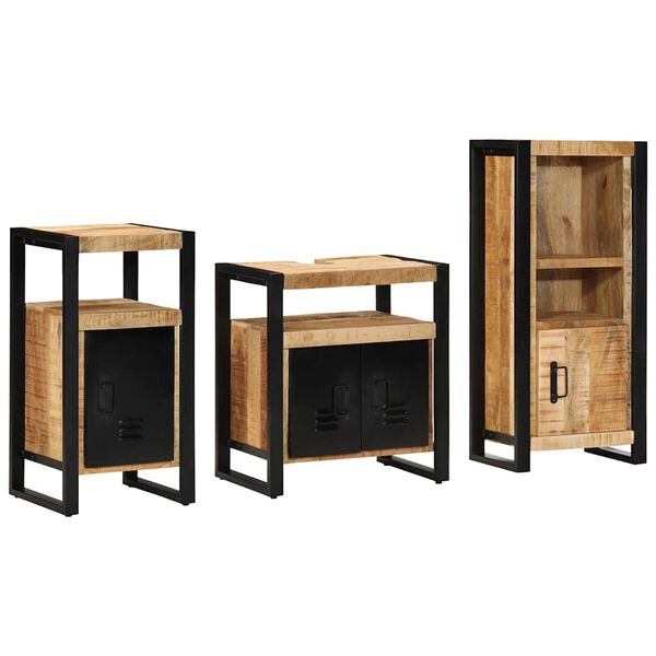 vidaXL Badezimmerm&ouml;bel Set mit Regal 3 pcs Braun Massivholz Mango
