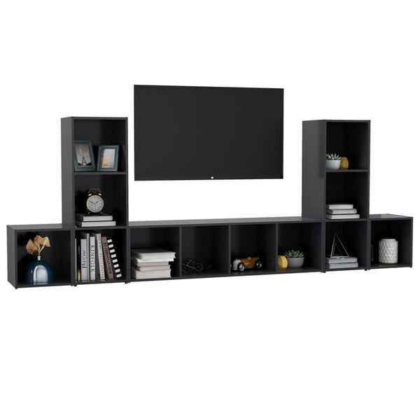 vidaXL 5-tlg. TV-Schrank-Set Grau Holzwerkstoff
