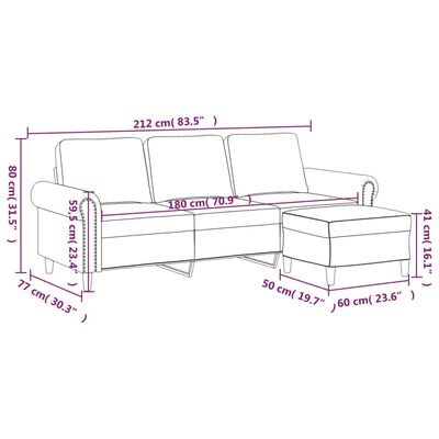 vidaXL 3-Sitzer-Sofa mit Hocker Dunkelgrün 180 cm Samt