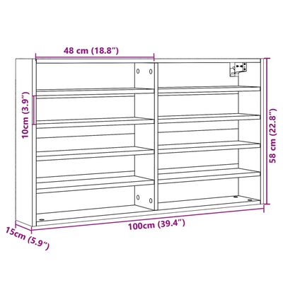 vidaXL Vitrinenschrank Weiß 100x15x58 cm Holzwerkstoff