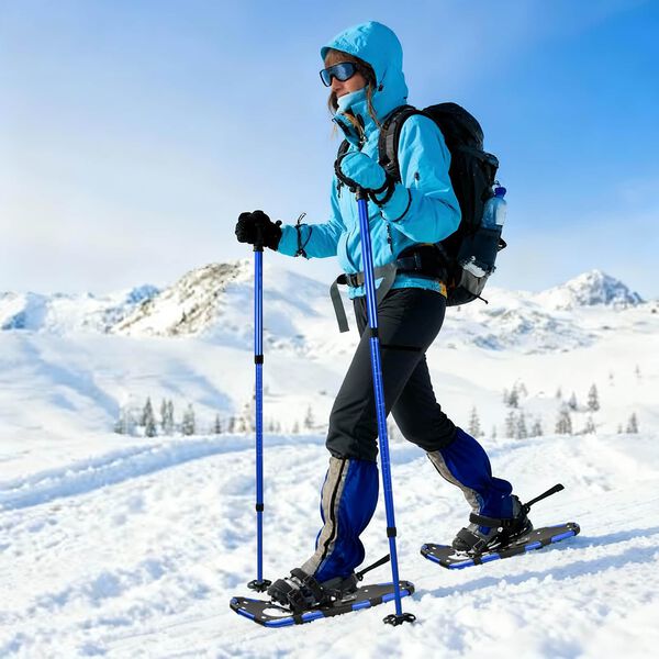 vidaXL 3 in 1 Schneeschuhe mit Wanderst&ouml;cken Blau und Schwarz 25 Zoll