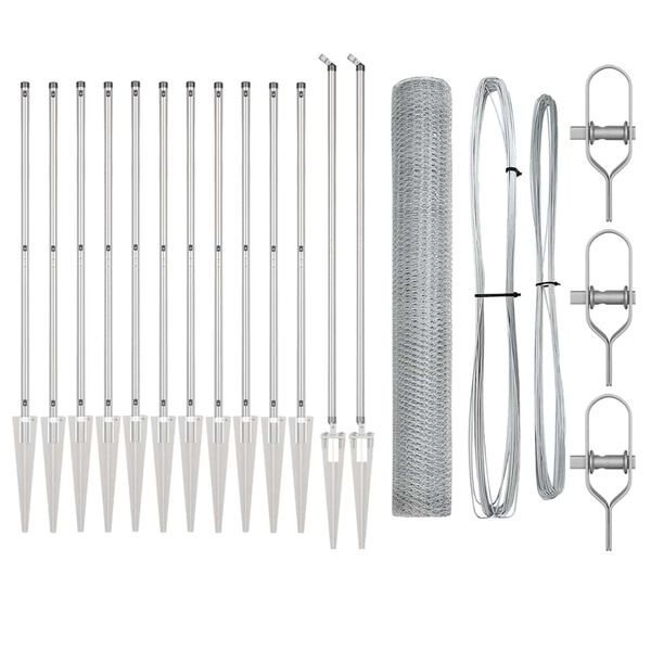 vidaXL Zaunpfosten Silber 25 x 1,2 m (13 mm Maschen) Stahl