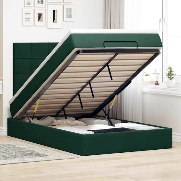 vidaXL Ottoman-Bett mit Matratzen Dunkelgr&uuml;n 120x200 cm Samt