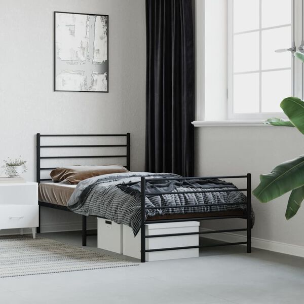 vidaXL Bettgestell mit Kopf- und Fu&szlig;teil Metall Schwarz 80x200 cm