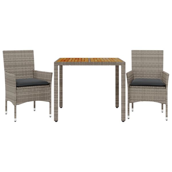 vidaXL 3-tlg. Garten-Essgruppe mit Kissen Grau Poly Rattan Akazie
