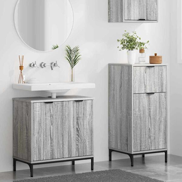 vidaXL Badezimmerm&ouml;bel-Set 2 pcs Graues Sonoma Sperrholz und Metall