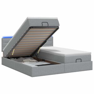 vidaXL Ottoman-Bett mit Matratze und LED Hellgrau 160 x 200 cm Stoff
