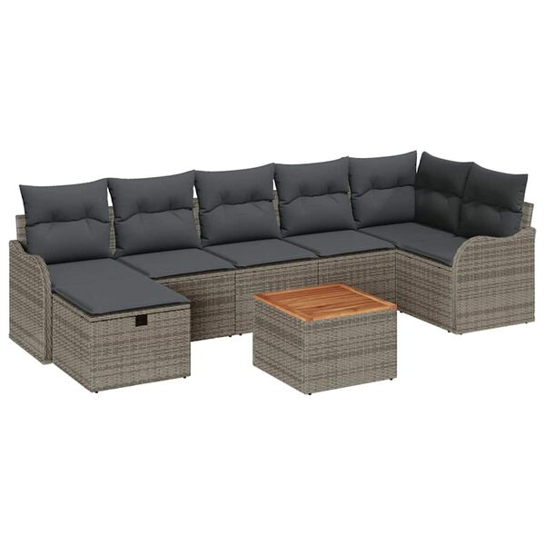 vidaXL Gartensofa-set mit Kissen mit Speicher 8 pcs Grau Poly Rattan