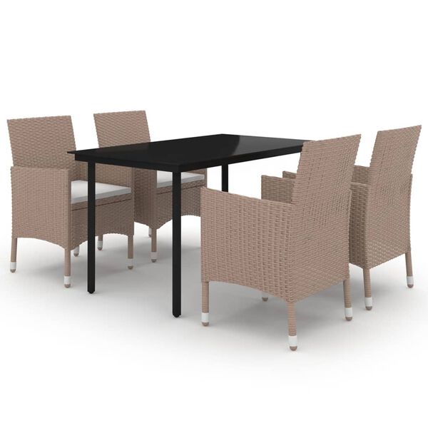 vidaXL 5-tlg. Garten-Essgruppe mit Auflagen Poly Rattan und Glas