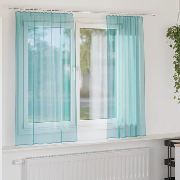 vidaXL Voile Vorh&auml;nge mit Stangentaschen 2 Stk. T&uuml;rkis