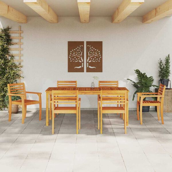 vidaXL Garten Essgruppe 7 pcs Braun Massivholz Akazie