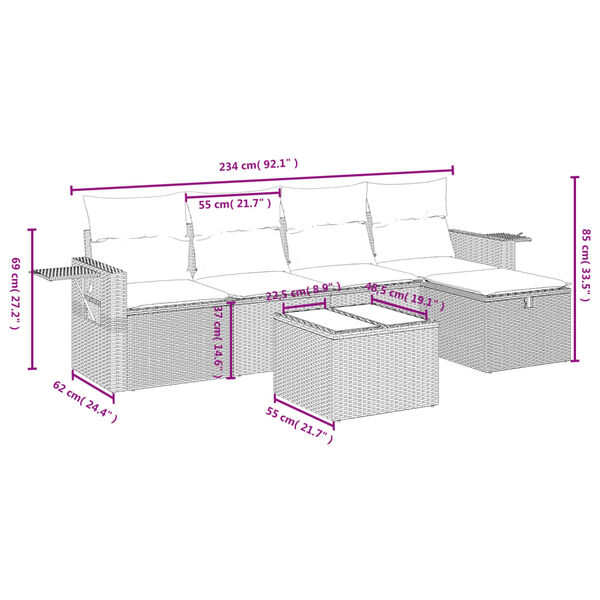 vidaXL 6-tlg. Garten-Sofagarnitur mit Kissen Hellgrau Poly Rattan