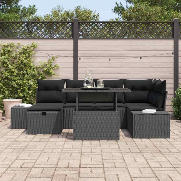 vidaXL Garten-Sofa-Set 7 pcs Schwarz Poly-Rattan