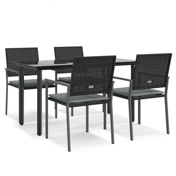 vidaXL 5-tlg. Garten-Essgruppe mit Kissen Poly Rattan und Stahl