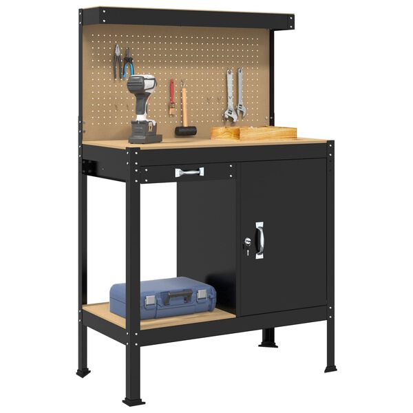 vidaXL Werkb&auml;nke mit Schubladen Schwarz 90 x 49 x 141 cm Holzwerkstoff