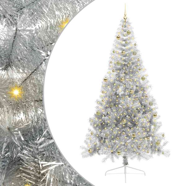 vidaXL Künstlicher vorbeleuchteter Weihnachtsbaum Silber 240 cm