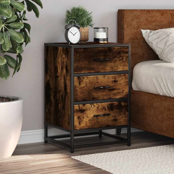 vidaXL Nachttisch R&auml;uchereiche 40x34,5x60 cm Holzwerkstoff und Metall
