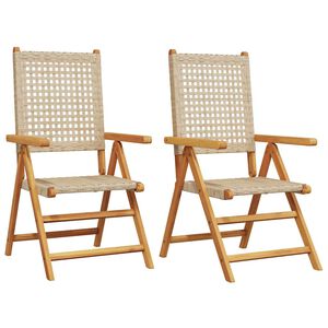 vidaXL Klappst&uuml;hle, 2 St&uuml;ck, beige, Massivholz Akazie und Polyrattan