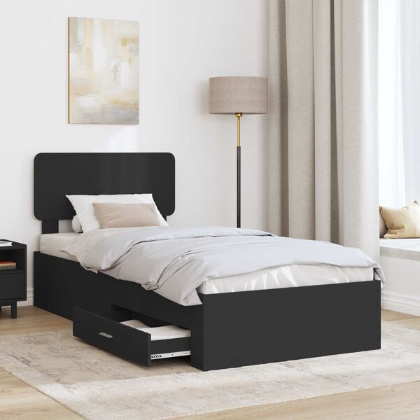 vidaXL Bettrahmen mit Kopfteil Schwarz 100 x 200 cm Holzwerkstoff