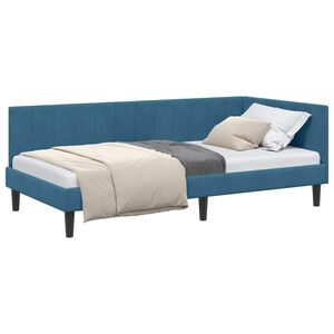 vidaXL Eckbettgestell mit Kopfteil Blau 100 cm x 200 cm Samt