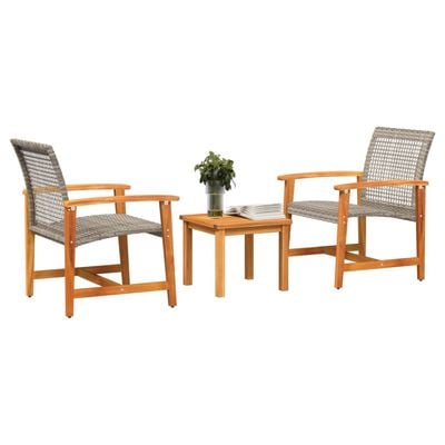 vidaXL 3-tlg. Bistro-Set Grau Poly Rattan und Akazienholz