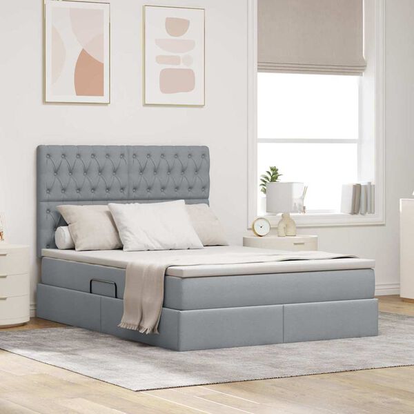 vidaXL Aufbewahrungsbett mit Matratze Hellgrau 140 x 190 cm Polyester