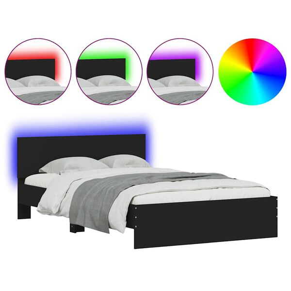 vidaXL Bettgestell mit Kopfteil LED-Beleuchtung Schwarz 120x190 cm